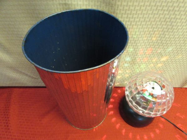 GROOVY VINTAGE CELESTIO LAMP  & MIRROR BALL WASTE BASKET