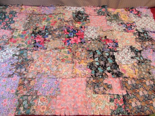 WONDERFUL HANDMADE COUNTRY CHIC QUILT TOP, READY TO FINISH