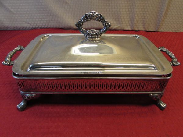 ORNATE ONIEDA SILVER PLATE PIECE FOOTED SERVING DISH