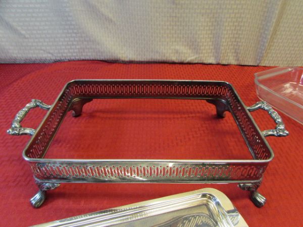 ORNATE ONIEDA SILVER PLATE PIECE FOOTED SERVING DISH