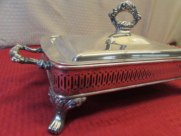 ORNATE ONIEDA SILVER PLATE PIECE FOOTED SERVING DISH