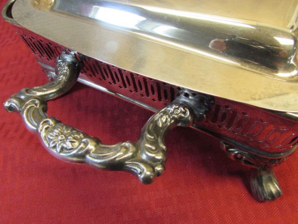 ORNATE ONIEDA SILVER PLATE PIECE FOOTED SERVING DISH