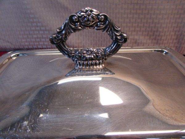 ORNATE ONIEDA SILVER PLATE PIECE FOOTED SERVING DISH