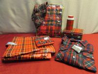 PERFECTLY PLAID - VINTAGE  THERMOS LUNCH BOX & BOTTLE, NEW CASHMERE SCARF, NEW ST. JOHNS BAY WOOL FLANNEL & MORE 
