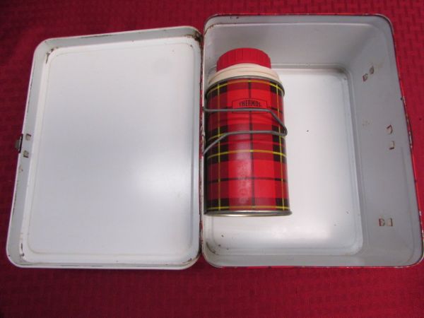 PERFECTLY PLAID - VINTAGE  THERMOS LUNCH BOX & BOTTLE, NEW CASHMERE SCARF, NEW ST. JOHN'S BAY WOOL FLANNEL & MORE 