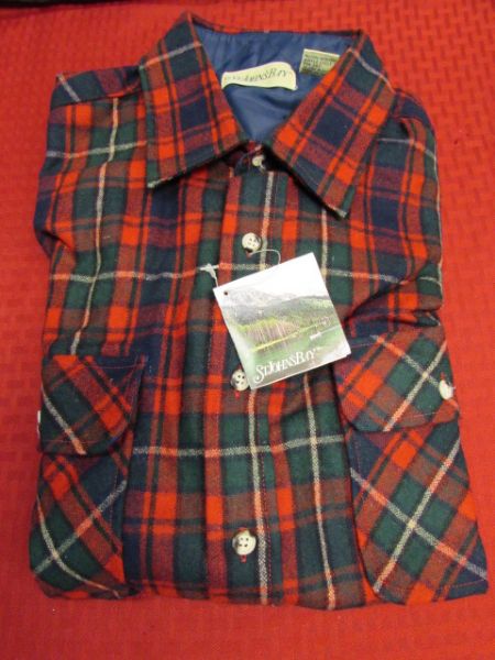 PERFECTLY PLAID - VINTAGE  THERMOS LUNCH BOX & BOTTLE, NEW CASHMERE SCARF, NEW ST. JOHN'S BAY WOOL FLANNEL & MORE 