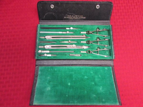 VINTAGE ALCO UNIVERSAL 12 PIECE DRAFTING SET IN CASE-VERY GOOD CONDITION!