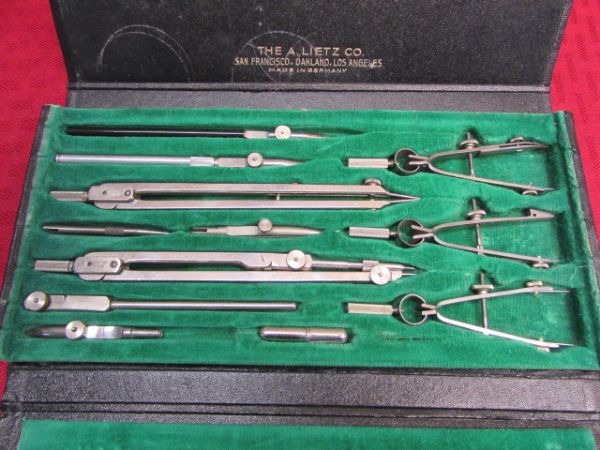 VINTAGE ALCO UNIVERSAL 12 PIECE DRAFTING SET IN CASE-VERY GOOD CONDITION!