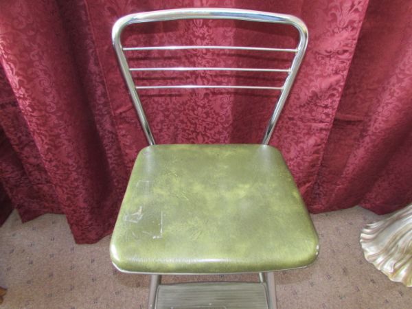 RETRO AVOCADO & CHROME COSCO STEP STOOL CHAIR- NICE!