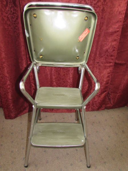 RETRO AVOCADO & CHROME COSCO STEP STOOL CHAIR- NICE!