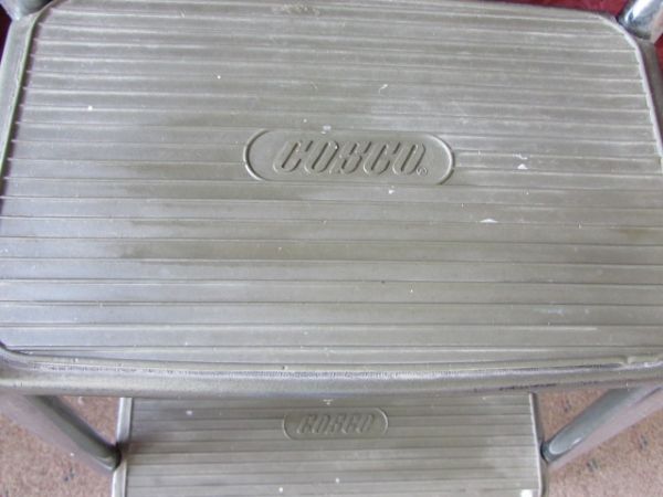 RETRO AVOCADO & CHROME COSCO STEP STOOL CHAIR- NICE!