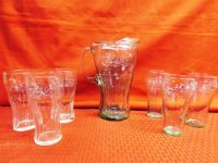 ENJOY COCA-COLA!  VINTAGE GEORGIA GREEN GLASS PITCHER & SIX GLASSES 