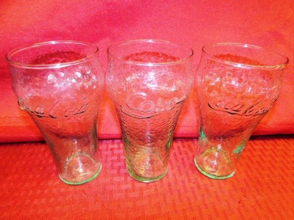 ENJOY COCA-COLA!  VINTAGE GEORGIA GREEN GLASS PITCHER & SIX GLASSES 