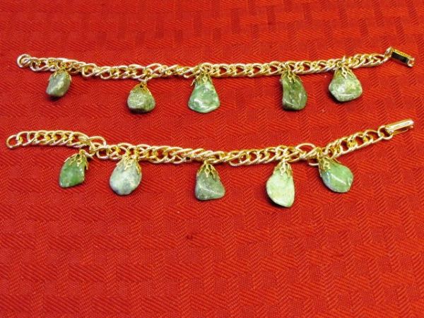 GORGEOUS GREEN!  VINTAGE JEWELRY - REAL STONE & BEADED BRACELETS, NECKLACES, TWO NEW GIFTS SETS, A WALK IN THE RAIN & . . . 