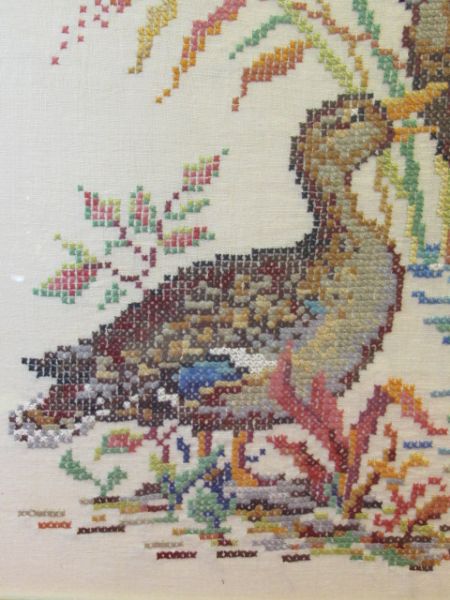 BEAUTIFUL COMPLETED CROSS STITCH DUCKS FRAMED ART 