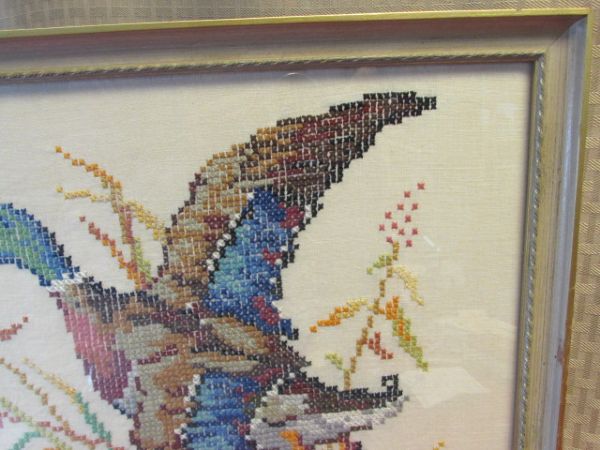 BEAUTIFUL COMPLETED CROSS STITCH DUCKS FRAMED ART 