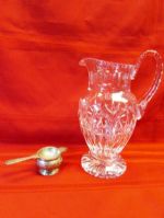 VINTAGE ELEGANCE - STUNNING CUT CRYSTAL PITCHER & SILVER PLATE TEA STRAINER WITH DRIP POT 