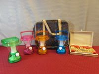 KIDDIE CAMPERS!  FOUR COLORFUL INSTANT LIGHT LANTERNS, WOOD CASTLE BLOCKS & TOTE . . . . . ALL NEW!