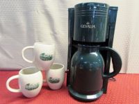 GREEN GEVALIA GOURMET COFFEE POT & GREEN CHEVY MUGS
