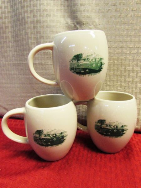 GREEN GEVALIA GOURMET COFFEE POT & GREEN CHEVY MUGS