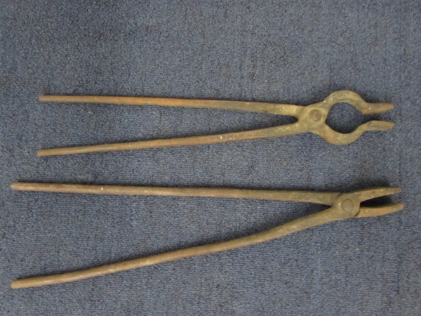 TWO VINTAGE BLACKSMITHS TONGS