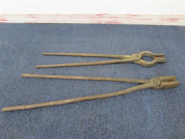 TWO VINTAGE BLACKSMITHS TONGS