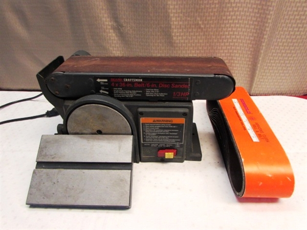 HEAVY DUTY CRAFTSMAN BELT SANDER WITH A PACK EXTRA BELTS.