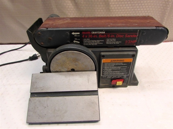 HEAVY DUTY CRAFTSMAN BELT SANDER WITH A PACK EXTRA BELTS.