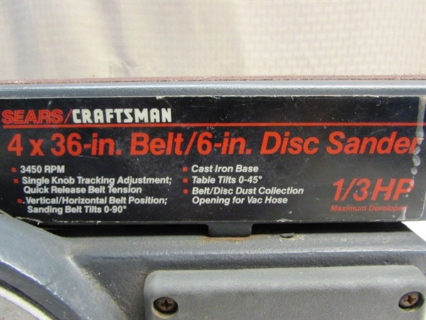 HEAVY DUTY CRAFTSMAN BELT SANDER WITH A PACK EXTRA BELTS.