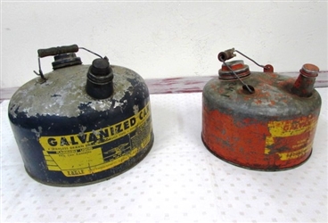 TWO COLLECTIBLE GALVANIZED STEEL GAS CANS