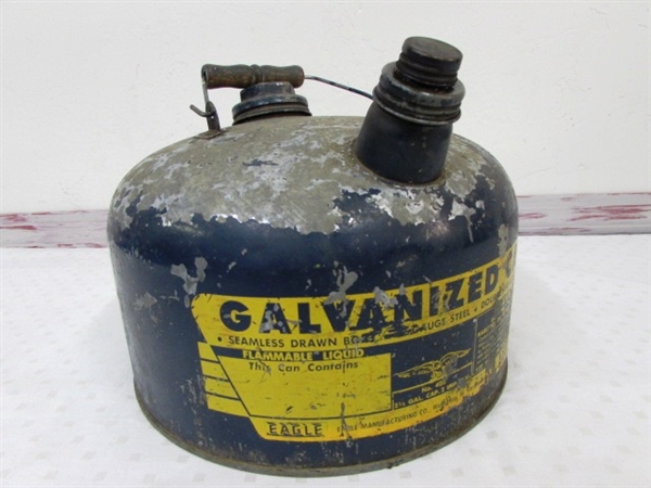 TWO COLLECTIBLE GALVANIZED STEEL GAS CANS