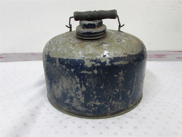 TWO COLLECTIBLE GALVANIZED STEEL GAS CANS