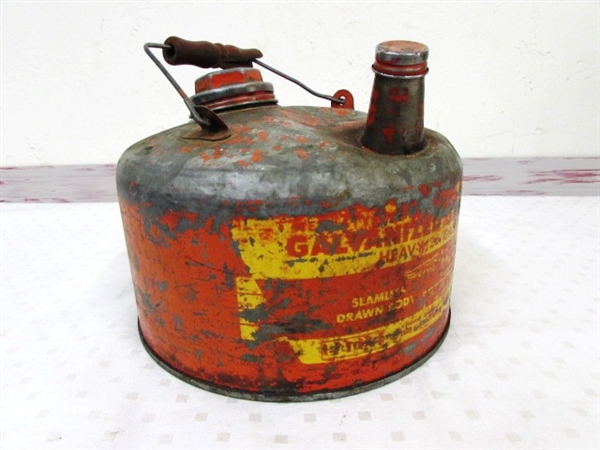 TWO COLLECTIBLE GALVANIZED STEEL GAS CANS