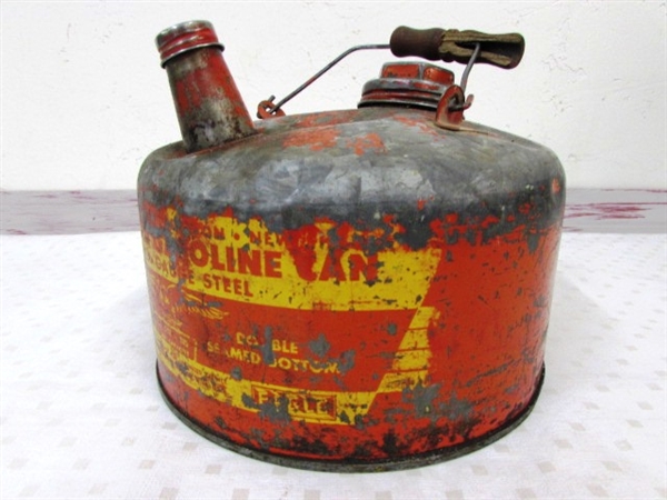 TWO COLLECTIBLE GALVANIZED STEEL GAS CANS