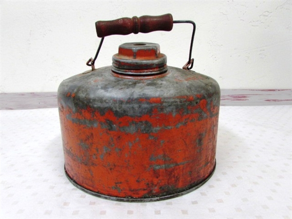 TWO COLLECTIBLE GALVANIZED STEEL GAS CANS