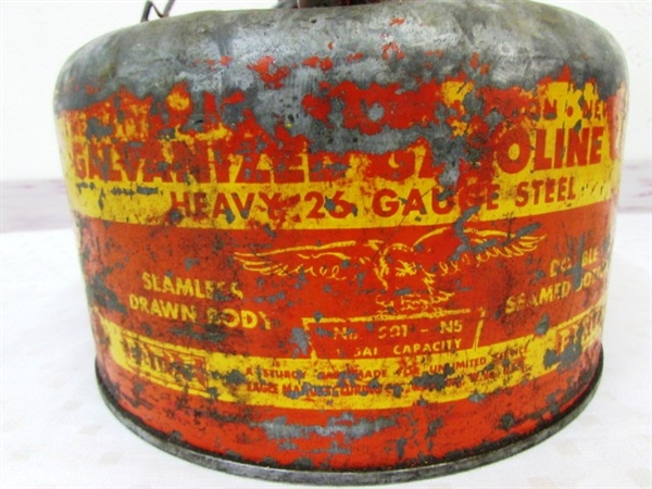 TWO COLLECTIBLE GALVANIZED STEEL GAS CANS