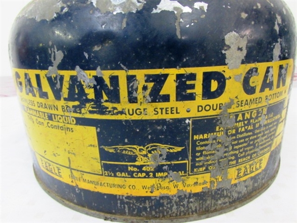 TWO COLLECTIBLE GALVANIZED STEEL GAS CANS