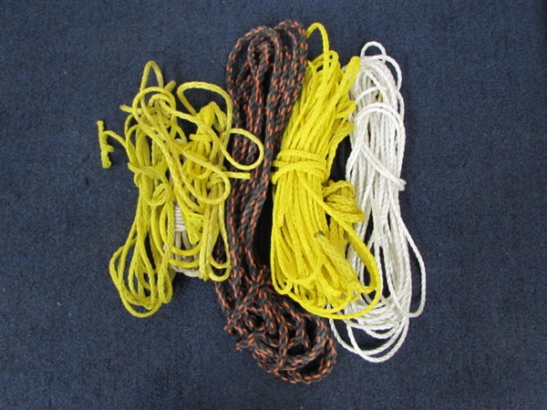 LOTS OF NYLON ROPE, BUOYS & A PADDLE