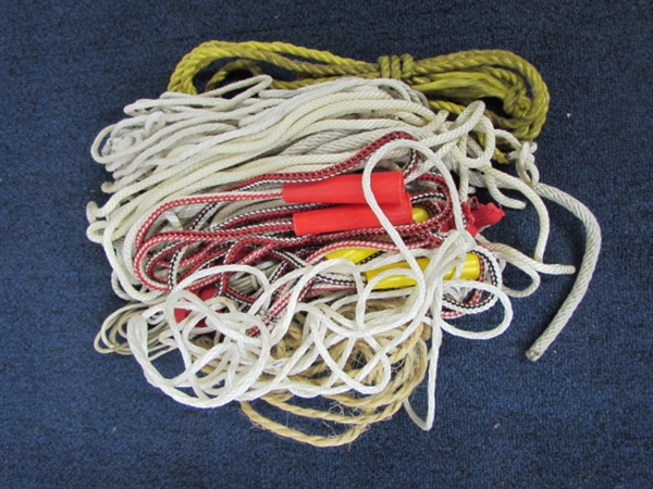 LOTS OF NYLON ROPE, BUOYS & A PADDLE