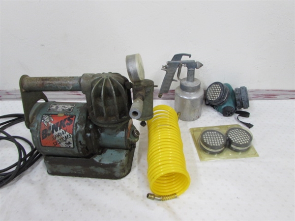 BINKS AIR COMPRESSOR, AIR BRUSHING/ PAINT EQUIPMENT,  RESPIRATOR FILTERS & MORE.