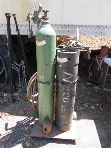 OXY/ACETYLENE TANKS ON CART WITH HOSE - AT THE ESTATE