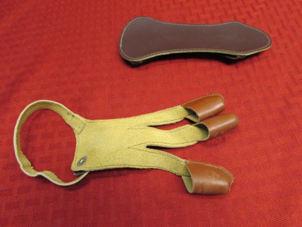 NEVER USED VINTAGE HERTER'S PRACTICE ARROWS, LEATHER 3 FINGER GLOVE & WRIST GUARD