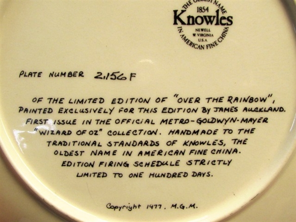 SOMEWHERE OVER THE RAINBOW - 5 WIZARD OF OZ COLLECTIBLE   PORCELAIN PLATES FROM KNOWLES FINE CHINA 