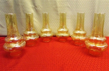 SIX ELEGANT AMBER GLASS HURRICANE LAMP CHIMNEYS