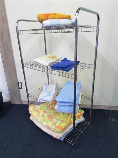 STURDY METAL RACK WITH SHOP TOWELS