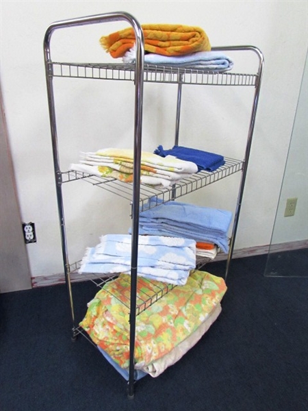 STURDY METAL RACK WITH SHOP TOWELS