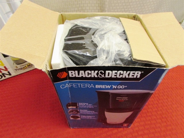 NEW IN BOX!  BLACK & DECKER BREW 'N GO COFFEEMAKER, SALTON YOGURT MAKER & B&D CHOPPER