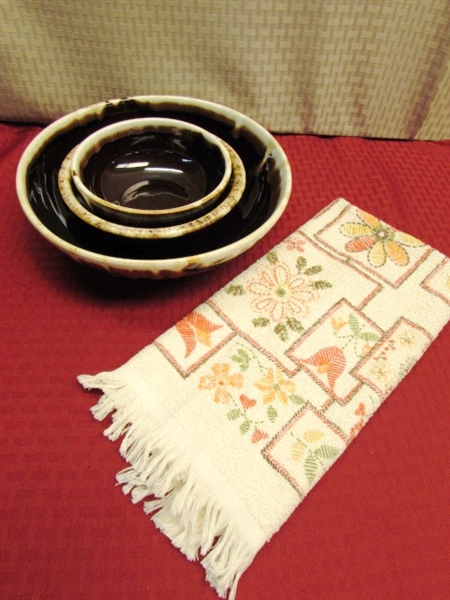 NEVER USED EARTH TONE DISHES - 4 LOVELY STONEWARE MUGS W/BIRDS, PFALTZGRAFF BOWLS, LIBBY ARTICA JUICE GLASSES & MORE