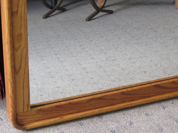 VERY LARGE, ATTRACTIVE OAK FRAMED MIRROR 