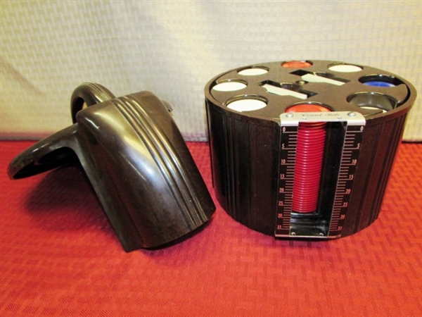 VINTAGE POKER OR BRIDGE NIGHT!  BAKELIGHT POKER CHIP CADDY W/CHIPS, ARCO CARD SHUFFLER, CARD HOLDERS, PLAYING CARDS & MORE